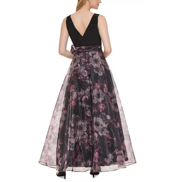 NWT Eliza JWomen's Floral-Skirt Bow-Embellished Ballgown SZ 18 - Picture 4 of 12